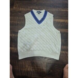 Polo RALPH LAUREN MENS Cricket Sweater Vest XL White Black Blue Vtg 90s
